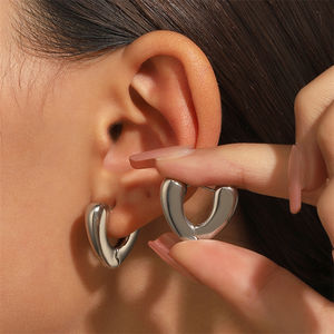 Gioielli moda oro placcato in acciaio inox cinese a buon mercato accessori da donna Design popolare cuore orecchini a cerchio - Product Image 3