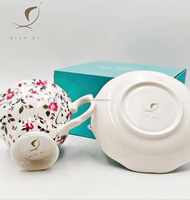 Nouveauté 2026, service à thé en porcelaine fine anglaise QIAN HU, véritable bordure dorée, motif de cheval, théière, 2 tasses à café ou à thé