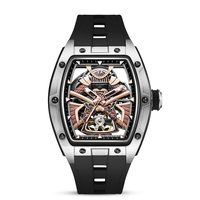 Nouvelle montre automatique squelette tonneau de luxe 2026, prête à être expédiée, en stock, pour hommes, avec logo personnalisé OEM, montre-bracelet mécanique en saphir