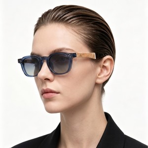 Gafas <span class=keywords><strong>de</strong></span> Sol Redondas Clásicas Vintage con Diseño <span class=keywords><strong>de</strong></span> Llave Inglesa para Hombre y Mujer, Material Mixto, Corcho, Madera, <span class=keywords><strong>Triple</strong></span> Pin, Protección UV400, para Exteriores - Product Image 2