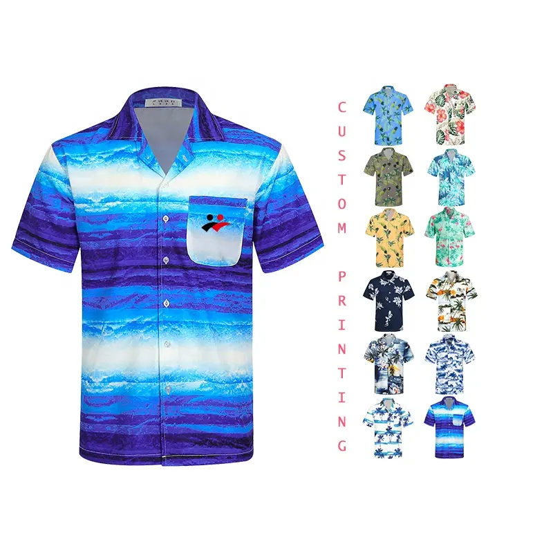 Entrega rápida Verão Resort Respirável Estilo Étnico 6XL Camisas Havaianas Praia Manga Curta Botão Up Camisa Impressão Personalizada