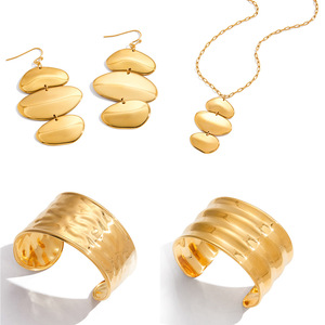 Minimalist <b>Gold</b> Earrings Necklace <b>Bangle</b> <b>Set</b> Geometric Oval Design Everyday Wear Unisex Jewelry Collection - Product Image 5