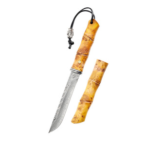 Cuchillo de hoja fija de emergencia para acampar súper afilado de acero damasco original con mango de cedro de acantilado - Product Image 6
