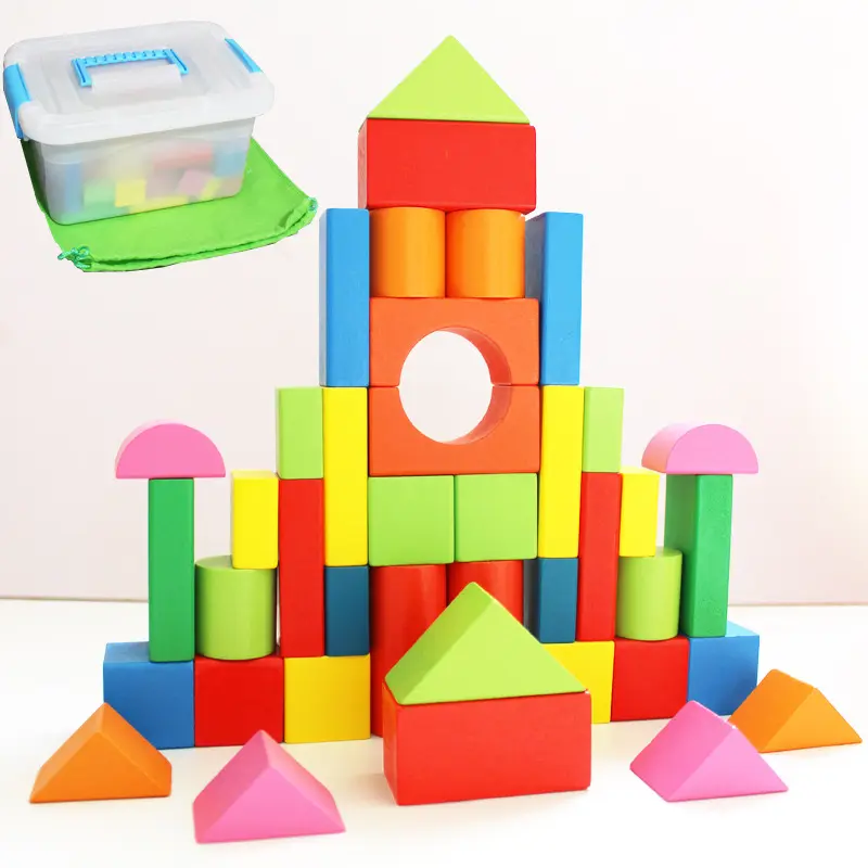 Brinquedo de bloco de construção de coluna Montessori de madeira com quatro colunas, forma geométrica, coluna correspondente para educação infantil