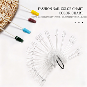 Nuancier professionnel 24 couleurs en forme d'éventail, présentoir à ongles à pointe carrée avec anneau en plastique pour salon de manucure - Product Image 3