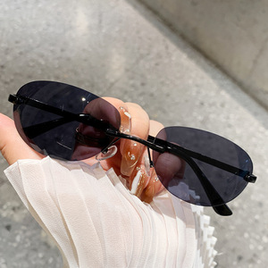 Men's Oval Frameless <b>Sunglasses</b> PC Material UV400 Protection Type 3 Lens Black Color Ultra Lightweight Driving Style - Product Image 1