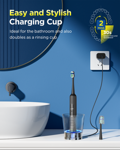 IPX7 Waterproof <b>Electric</b> Sonic <b>Toothbrush</b> with Travel Case 5 Modes & 3 Gears 8 Medium Bristle Brush <b>Heads</b> - Product Image 3