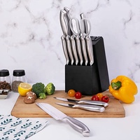 Ensemble de 14 couteaux de chef en acier inoxydable à manche creux avec bloc de rangement et auto-affûtage