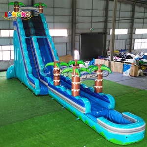 Glissade aquatique gonflable géante de 25 pieds pour <span class=keywords><strong>location</strong></span> événementielle, grand modèle en PVC, motif palmier bleu marbré, <span class=keywords><strong>avec</strong></span> <span class=keywords><strong>piscine</strong></span> intégrée - Product Image 3