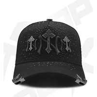 G5 Gorras Xcap Şapkalar 2026 Yeni Stil Siyah Haçlar İşlemeli Yapay Elmaslar Dantel Etnik 5 Panelli Ayarlanabilir Beyzbol Şapkası