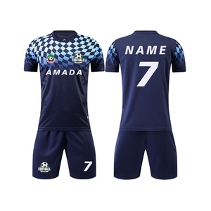 Tùy Chỉnh Màu Xanh Hải Quân Bóng Đá Jersey Cho Thanh Niên Người Đàn Ông Mới Mô Hình Sọc Kit Với Công Nghệ Thăng Hoa Trẻ Em Bộ - Product Image 2