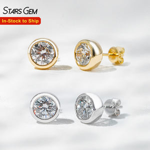 Pendientes de Diamantes de Corte Brillante Redondo de 1 Quilate * 2, Cultivados en Laboratorio, con Bisel de Oro de 18 Quilates, Color Blanco D, Unisex, Clásicos, 3.24 g - Product Image 1