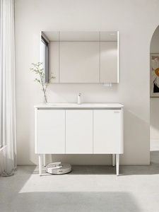 Extremely simple stainless steel ceramic integrated basin intelligent <b>mirror</b> floor standing bathroom cabinet - Product Image 4