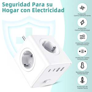 Enchufe múltiple inteligente Wurfelsteckdose con carga rápida PD de 20W, toma de corriente USB y cable de extensión, tipo cubo. - Product Image 3