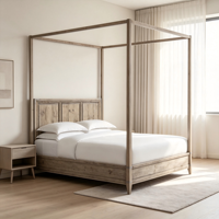 Cama de Cuatro Postes con Dosel de Madera Maciza de Nogal, Tamaño King/Queen, con Acabado de Grano Rico, para Diseñadores de Interiores de Villas de Lujo