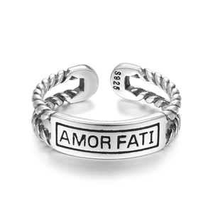 Anello Vintage in Argento Sterling con Incisione Latina 'Amor FATI', Anello a Fascia Aperta Regolabile, Taglia 4.5-6.5, per Donne e Uomini - Product Image 2