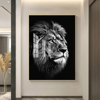 Desain kustom cetak UV lukisan kaca Modern singa seni dinding 3D kristal porselen lukisan hewan untuk dekorasi ruang tamu rumah
