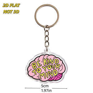 Portachiavi in Acrilico 'Be Kind to Your Mind' con Cervello Rosa Cartoon e Testo Giallo, Charm Motivazionale per la Salute Mentale per Chiavi o Borse - Product Image 2