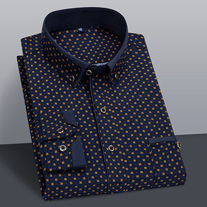 Nuova Camicia da <span class=keywords><strong>Uomo</strong></span> Primaverile e Autunnale, Elegante e Casual, con Stampa, Sottile, Slim Fit, a Maniche Lunghe - Product Image 3