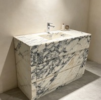 Mueble de Baño de Mármol Calacatta Viola con Lavabo Integrado, Ecológico e Impermeable, para Cocina, Comedor, de Lujo