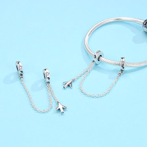 Cadena de Seguridad para Viaje de Plata S925 con Dijes de Avión, Estrella y Luna con Circonitas Azules, Joyería de Aventura - Product Image 2