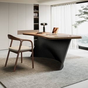 Minimalist Modern <b>Solid</b> <b>Wood</b> Curved Executive <b>Desk</b> Rectangle Office Furniture With Understated Luxury Design - Product Image 3