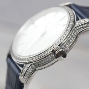 Custom Limited Edition Automatic Gear Diamond <b>Set</b> <b>Watch</b> Silver Case Blue Leather Strap Men High End Luxury Timepiece - Product Image 3