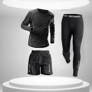 3 adet erkek sıkıştırma pantolon gömlek üst uzun kollu ceket atletik setleri spor giyim erkek egzersiz - Product Image 1