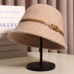 Wool Bucket <b>Hat</b> With Leather Buckle For Women Spring Autumn Foldable <b>Warm</b> <b>Hat</b> - Product Image 1