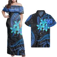 Vêtements de couple SAMOA, design tribal polynésien, robe décontractée à épaules dénudées et jupes pour femmes, vêtements assortis pour hommes et femmes, grande taille