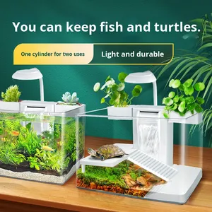 Kit d'<span class=keywords><strong>aquarium</strong></span> de bureau tout-en-un avec lumière, filtre, plateforme de bain de soleil pour tortues, petit <span class=keywords><strong>aquarium</strong></span> en plastique pour la décoration de la maison ou du bureau - Product Image 2