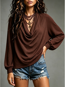Blusas personalizables de manga larga con cuello tipo cowl para mujer, estilo casual, holgado, para uso diario, ropa de calle, oficina, moda. - Product Image 3