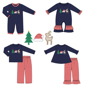 Conjuntos de Navidad al por Mayor de Alta Calidad con Apliques de Santa Claus, Pantalones de Seersucker para Hermanos, Traje para Bebé Niño - Product Image 1