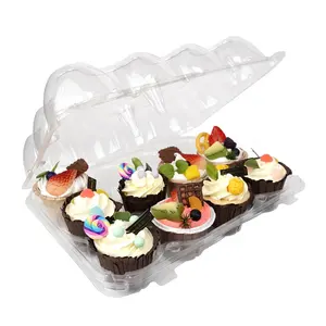 Toptan tek kullanımlık plastik 12 Cupcakes temizle konteynerler yüksek kubbe Cupcake kekler kapaklı Blister kutuları Cupcake tutucular