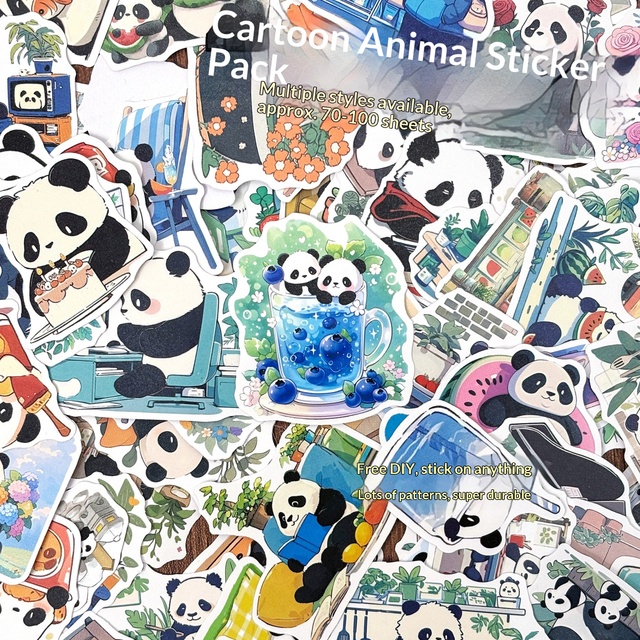 Cartoon Sticker Pack Cute Animal Panda Synthetic Paper Stickers for Laptop Notebook and Mobile Phone Case Decoration DIY