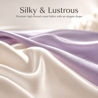 Parure de lit en soie glacée 4 pièces avec draps en satin rafraîchissant réversibles couleur unie, haute densité classe A, double face AB