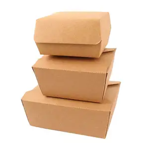 Fts Wegwerp Kraftpapier Burger Box/Papier Maaltijd Boot Lade Box/Bento Box Hamburger Verpakking