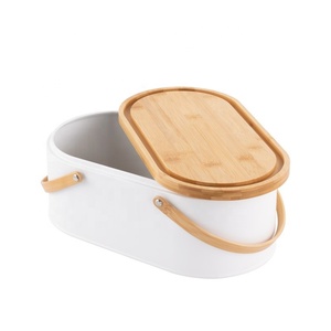 Kotak Roti Baja Karbon dengan Tutup Bambu Desain Vintage, <span class=keywords><strong>Wadah</strong></span> Penyimpanan Makanan untuk Rumah dan Dapur - Product Image 5