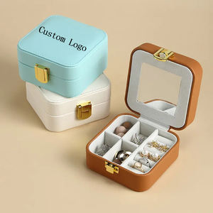 Custom Logo Mini Travel <b>Jewelry</b> Box Women's Ornaments Earring Portable PU <b>Leather</b> Jewel Case with Velvet PC Material for Storage - Product Image 1