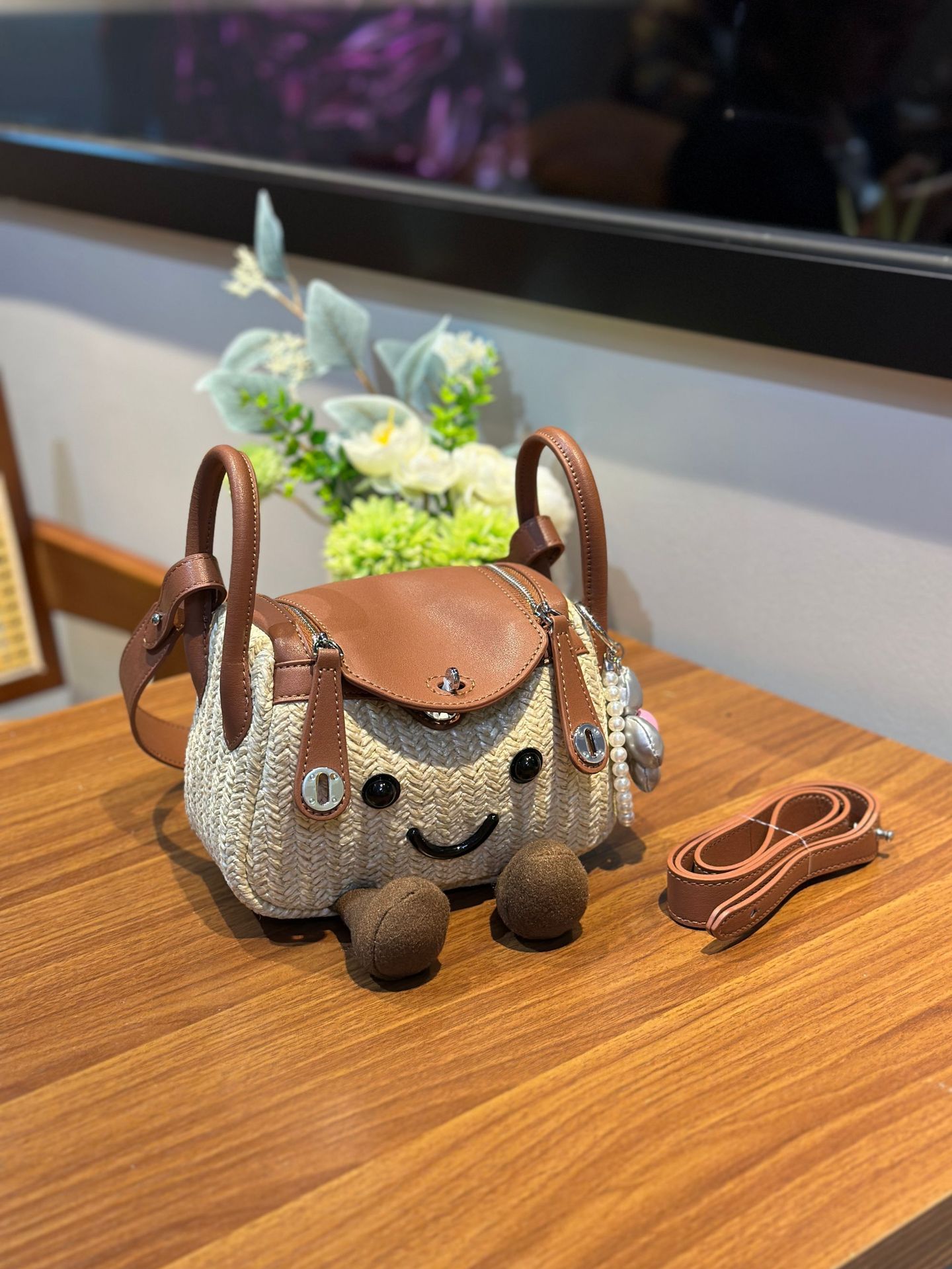 Straw-colored apricot double-strap backpack
