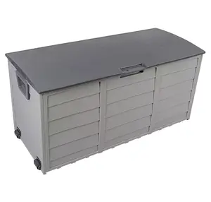 Caja de almacenamiento Contenedor de almacenamiento duradero de 75 galones Caja de almacenamiento de plástico para exteriores Patio Jardín (gris)