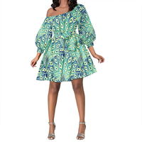 Robe africaine sexy à taille nouée avec une épaule personnalisée plume de paon grande taille pour femmes vêtements de vacances sexy