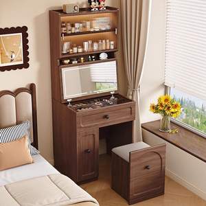 Tocador de madera maciza con espejo y armario de almacenamiento, mueble alto para dormitorio, mueble de almacenamiento sencillo para apartamento pequeño. - Product Image 4