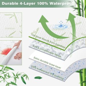 Protège-<span class=keywords><strong>matelas</strong></span> imperméable zippé en rayonne de bambou de qualité supérieure, respirant, silencieux et lavable - Product Image 4