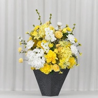Susunan Bunga Sutra Buatan Tangan Mawar Hydrangea Kuning Putih untuk Dekorasi Pernikahan, Lengkungan, Tahan Lama, Romantis, dan Menawan