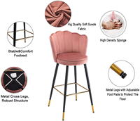 Tabouret de bar et chaise de style nordique, design moderne et luxueux, tissu en velours fleuri coloré avec pieds en métal doré pour cuisine et salle à manger