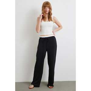 Pantalones Anchos de Pierna Ancha con Cintura Elástica Negra para Mujer - Product Image 5