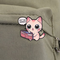 Broche en émail chat rose mignon 'See No Money' en alliage de zinc, accessoire décoratif pour sac à dos, veste, chapeau, revers, cadeau
