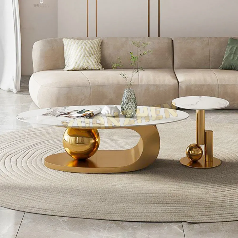 İtalyan oturma odası mobilya taş İskandinav altın sehpa modern lüks kahve masaları sehpalar