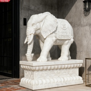 Statua di Elefante in Marmo Bianco Intagliato YOUFINE, Decorazione per Ingresso di Giardini, Ville ed Edifici Commerciali - Product Image 1
